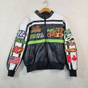 90s Arcticwear Arctic Cat Team Racing Leather Jacket Men Medium Black White